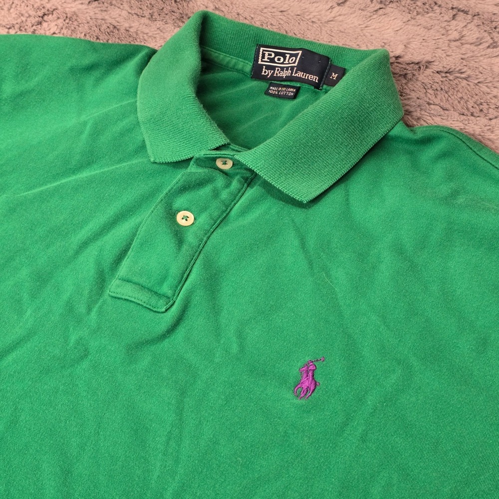 Polo Ralph Lauren Mens‎ Green Short Sleeve Cotton Polo Shirt Purple Pony Size M